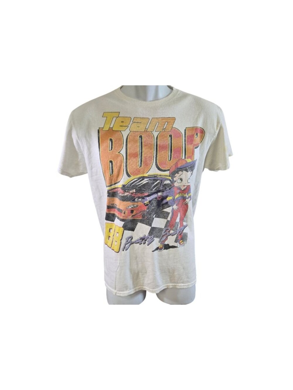 Team Boop Betty Boop Racing Graphic T-Shirt M White 100% Cotton